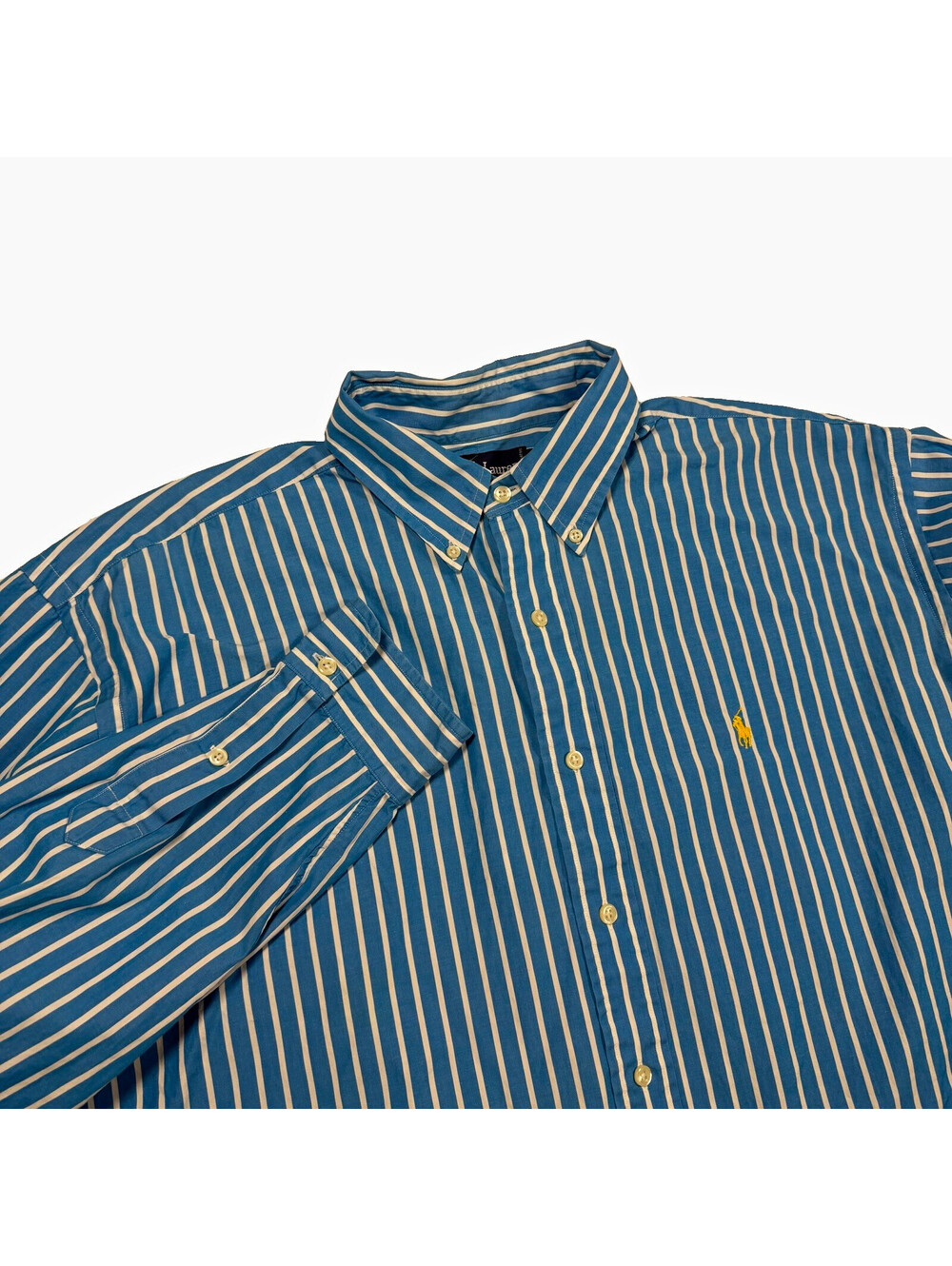 Ralph Lauren Men’s XL Blue White Striped Cotton Long Sleeve Button-Up Shirt